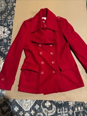 Red Womens Double-Breasted Peacoat Jacket